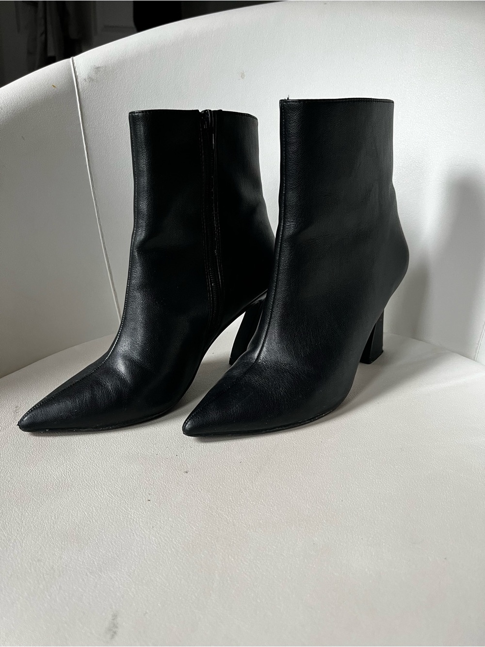 Black Pointed Toe Leather Ankle Boots - Women